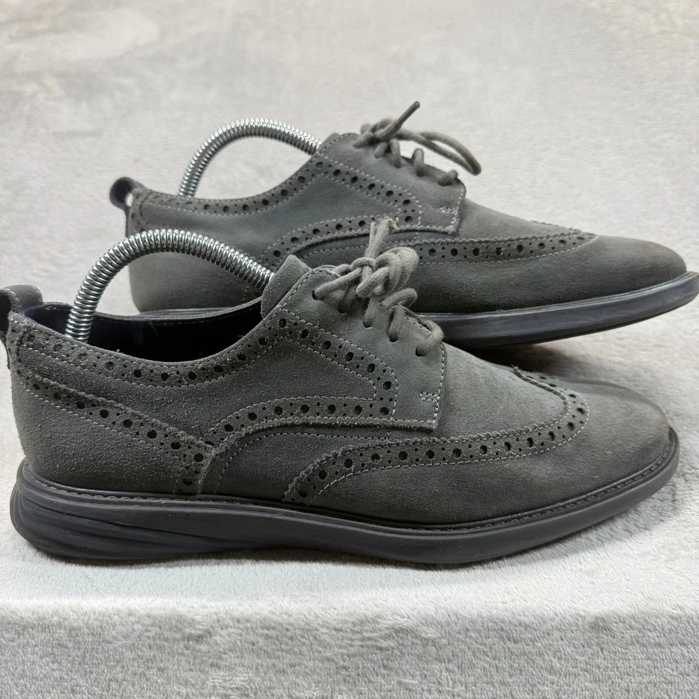 Cole Haan Shoes Men 8.5M Grand Evolution Wingtip Oxford Grey Suede Dress Sneaker